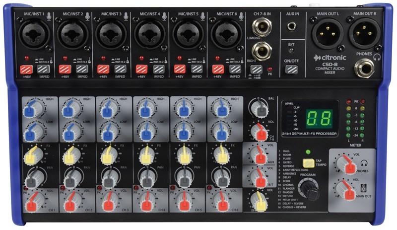 Citronic CSD-8 Compact Mixer with BT receiver and DSP Effects