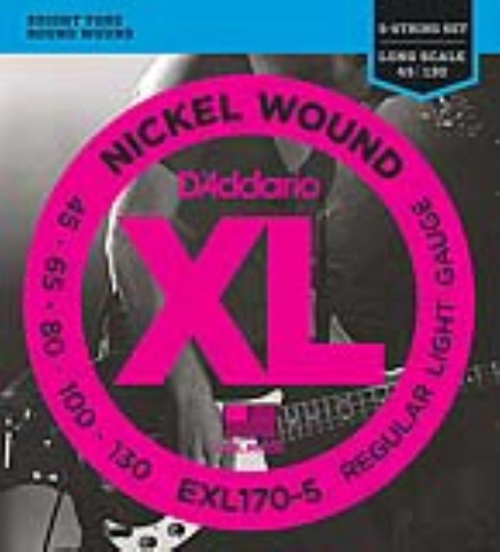 D'Addario EXL170-5 Nickel Wound Bass, 5 String, Light, 45-130, Long Scale Bass Guitar String