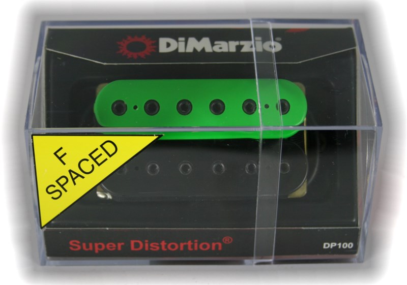 DiMarzio DP100F Super Distortion Humbucker Pickup, F-Spaced, Black/Green/Black Poles