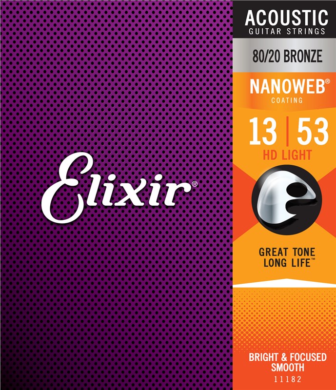 Elixir 11182 80/20 Bronze Nanoweb Acoustic, HD Light, 13-53
