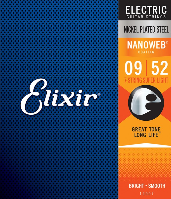 Elixir 12007 Nickel Plated Steel Nanoweb Electric, 7-String, Super Light, 9-52