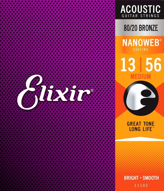 Elixir 11102 80/20 Bronze Nanoweb Acoustic, Medium, 13-56