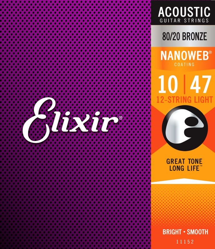 Elixir 11152 80/20 Bronze Nanoweb Acoustic, 12-String, Light