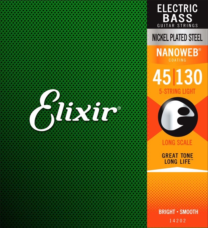 Elixir 14202 Nickel Plated Steel Nanoweb Bass, 5-String, Light, 45-130