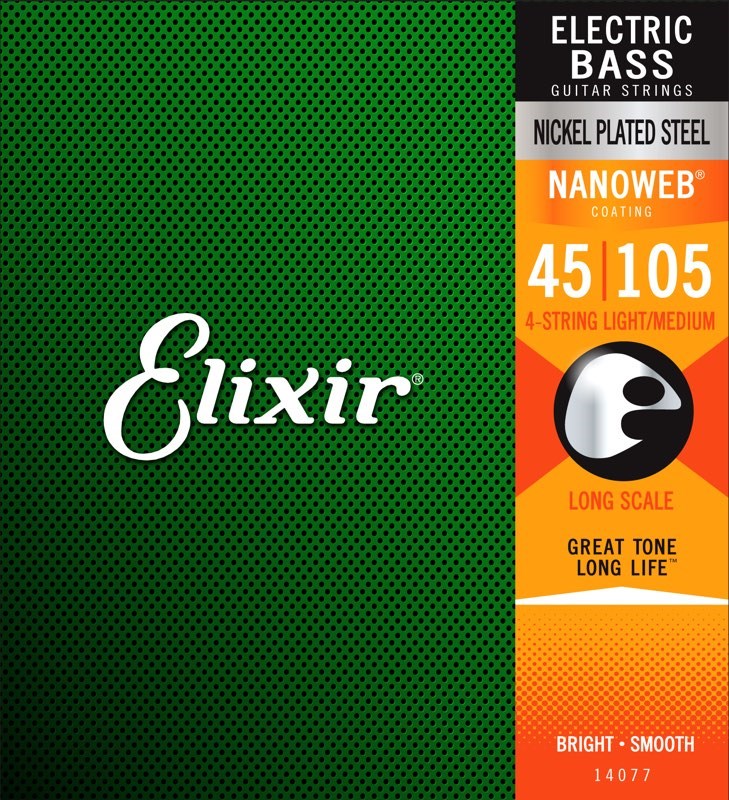 Elixir 14077 Nickel Plated Steel Nanoweb Bass, Medium, 45-105