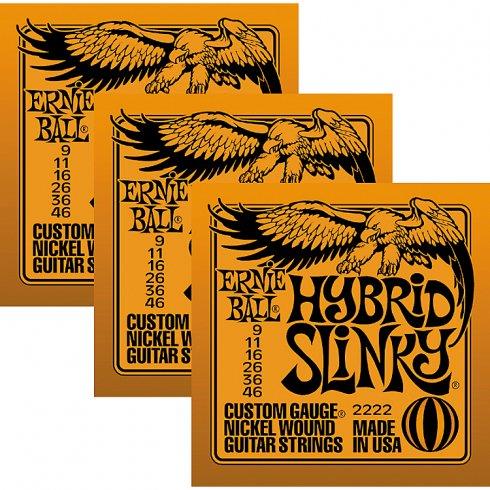 Ernie Ball 3222 Hybrid Slinky, 9-46, 3 Pack Electric Guitar String