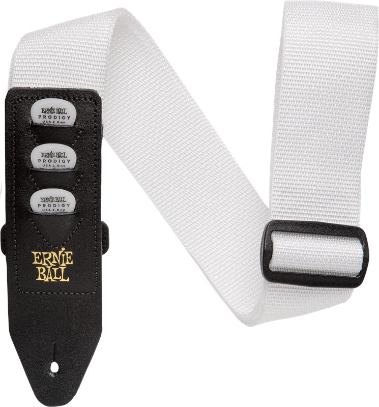 Ernie Ball 4259 Pickholder Polypro Strap, White Guitar Strap