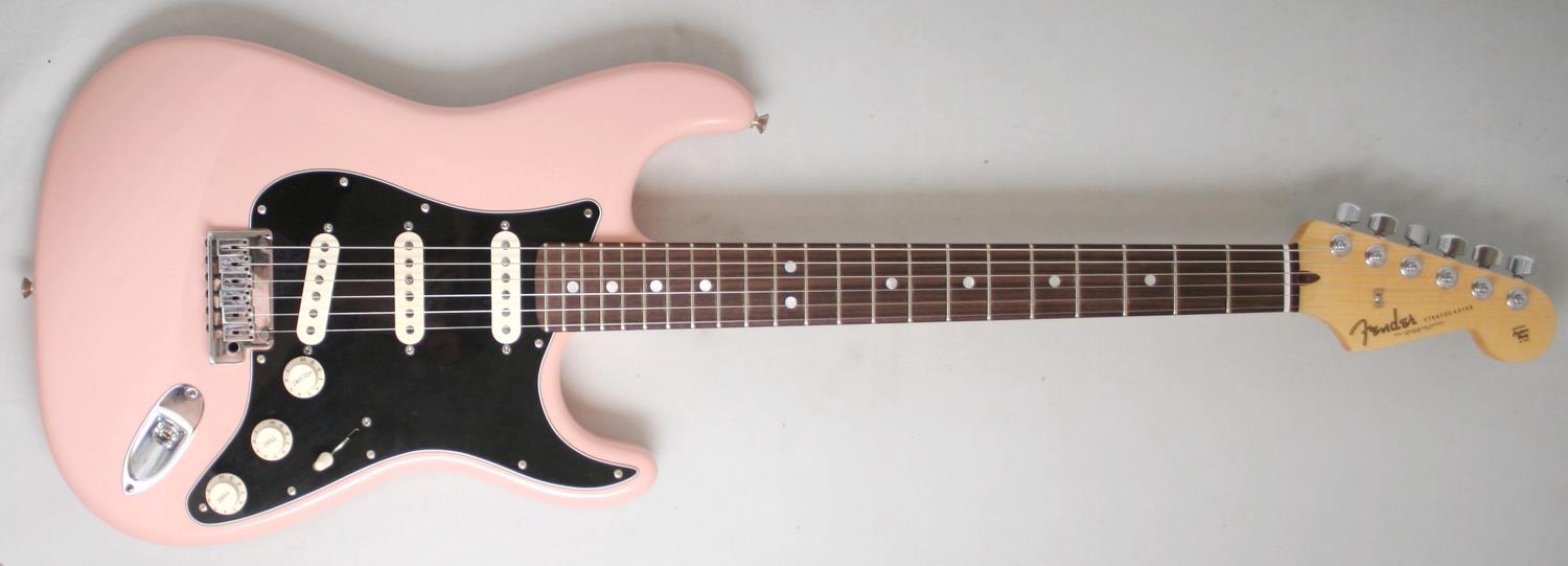 pink strat black pickguard