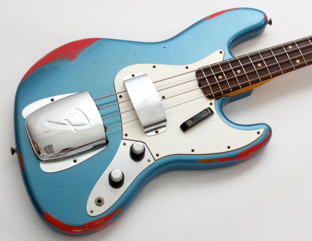 Fender Custom Shop 5960 Jazz Bass Heavy Relic Lake Placid Blue Over Fiesta Red Bass Guitars