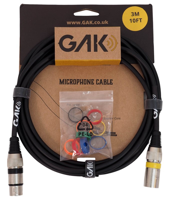 GAK XLR Male to Female Microphone Cable, 3m, Black Microphone Lead