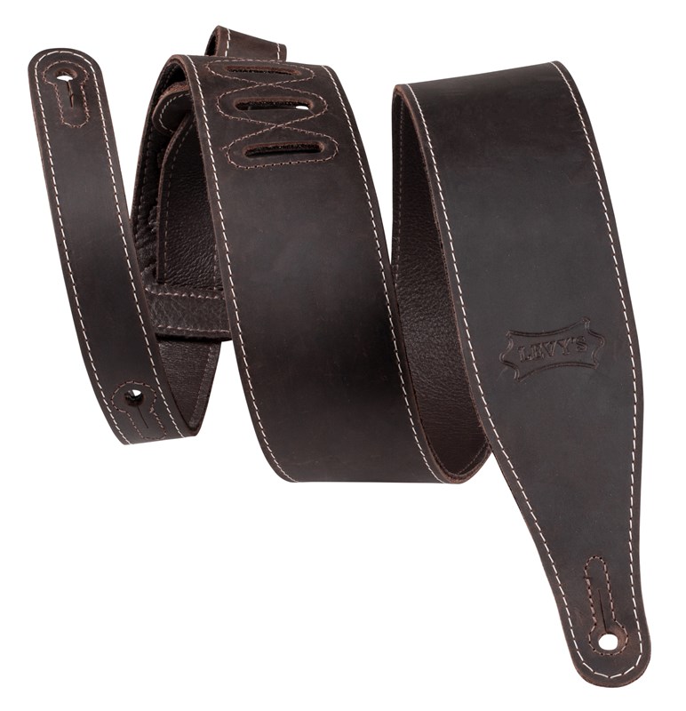 Levys Levy's Like Butter Leather 3.25" - Distressed Dark Brown Guitar Strap