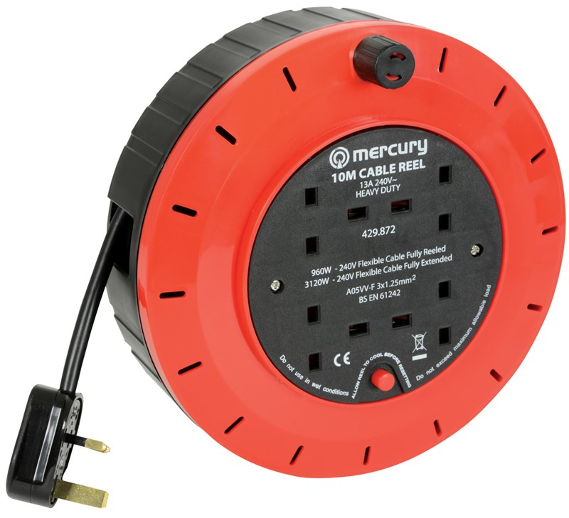 Mercury 4-Gang Extension Reels with Thermal Cut Out, 10m Power Supply