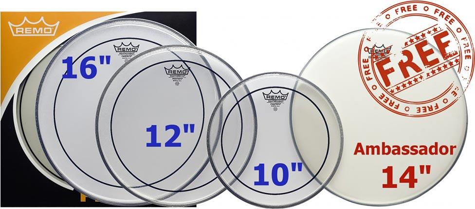 Remo PP-1870-PS Pinstripe Clear ProPack Plus 14in Ambassador, Rock Fusion Drum Head