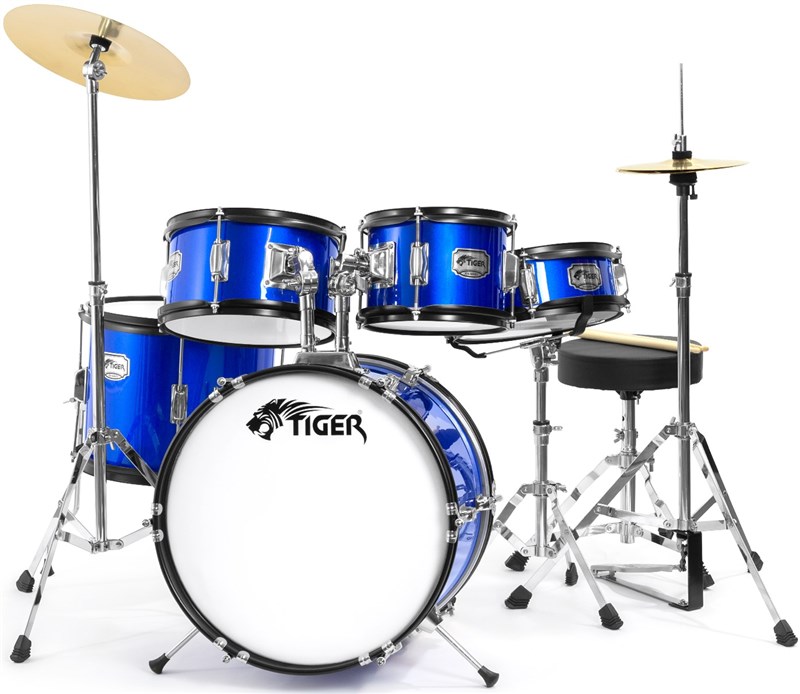 Tiger JDS14 5 Piece Junior Drum Kit, Ages 3-10 Years, Blue