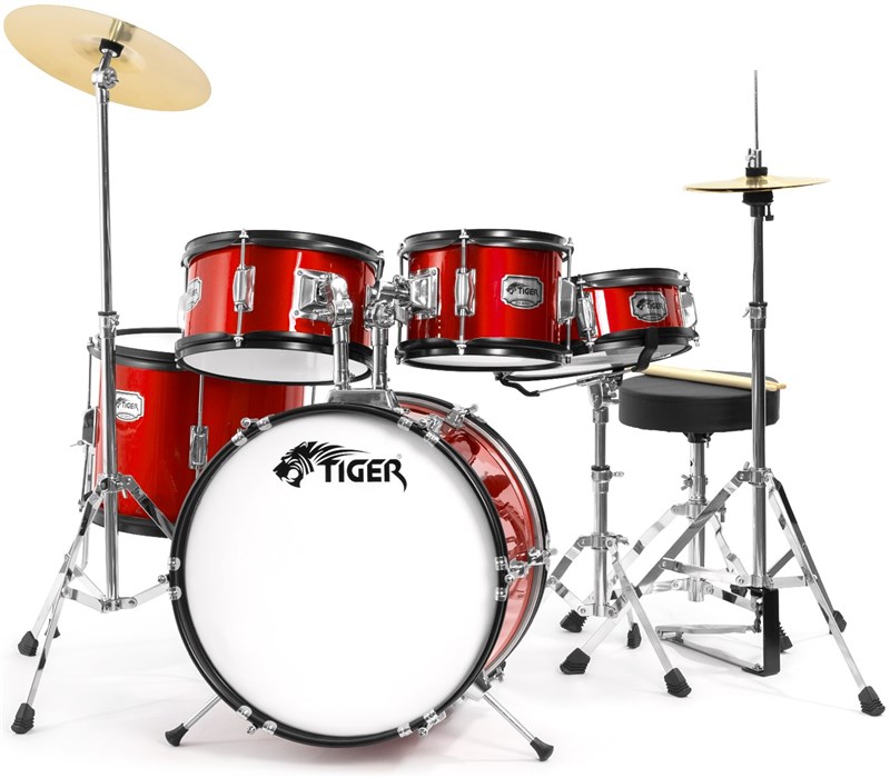 Tiger JDS14 5 Piece Junior Drum Kit, Ages 3-10 Years, Red