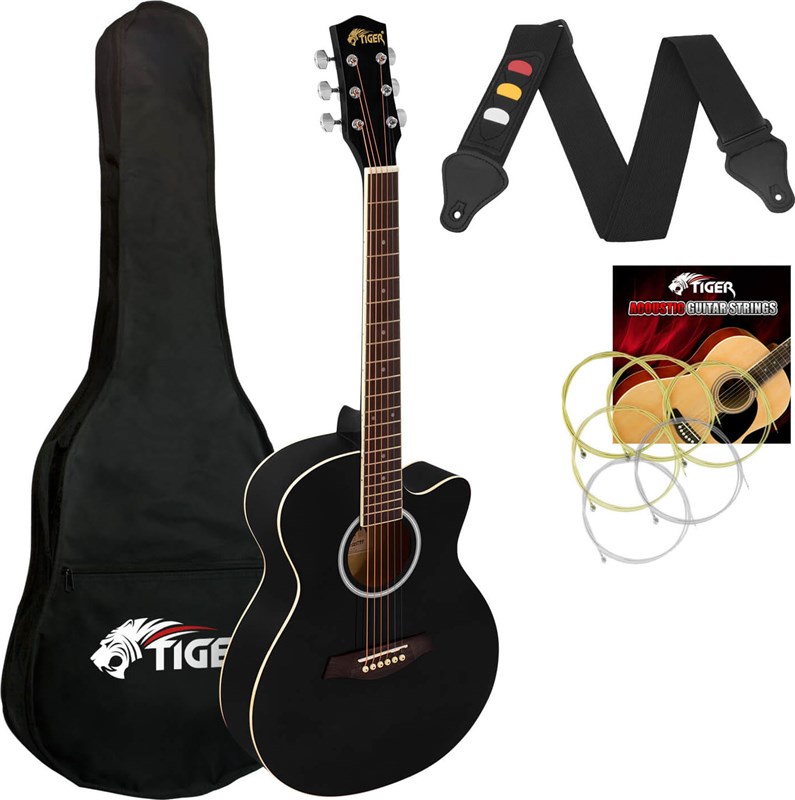 Tiger ACG1 Acoustic Guitar for Beginners, 3/4 Size, Black