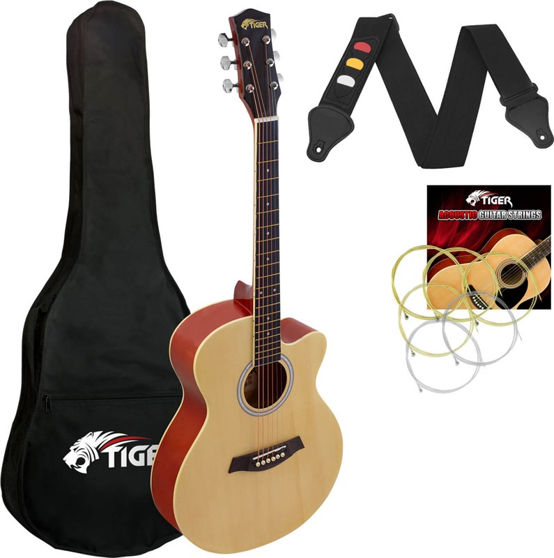 Tiger ACG1 Acoustic Guitar for Beginners, 3/4 Size, Natural