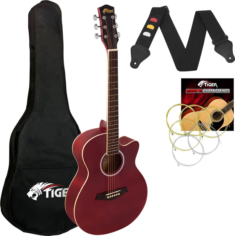 Tiger ACG1 Acoustic Guitar for Beginners, 3/4 Size, Red