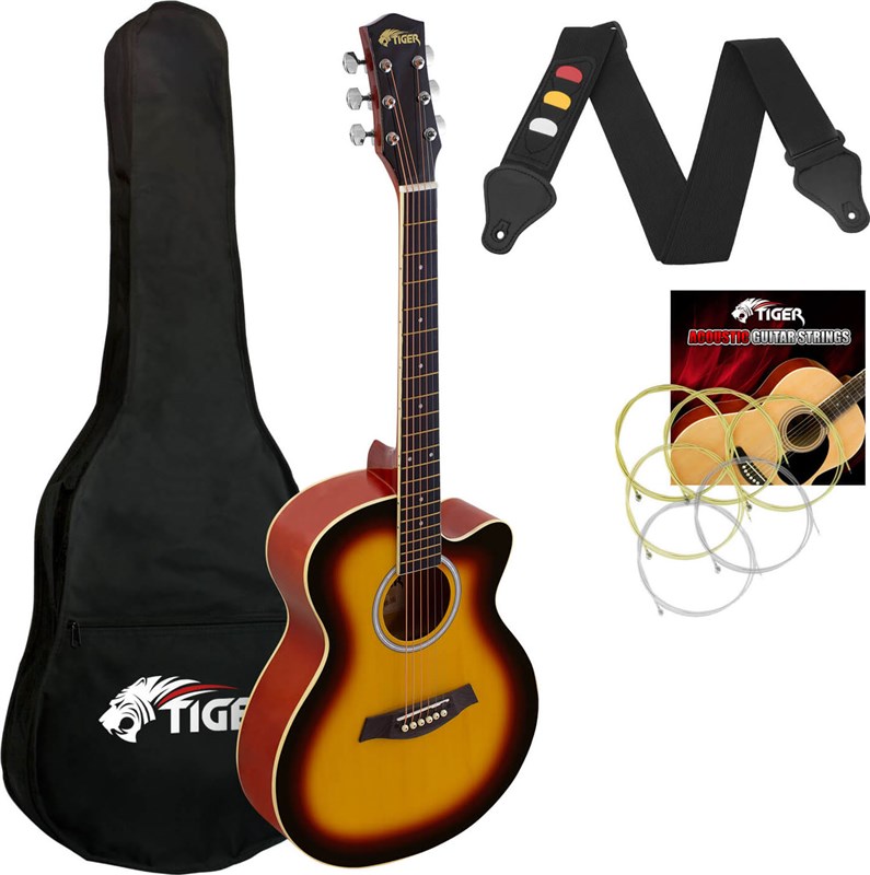Tiger ACG1 Acoustic Guitar for Beginners, 3/4 Size, Sunburst