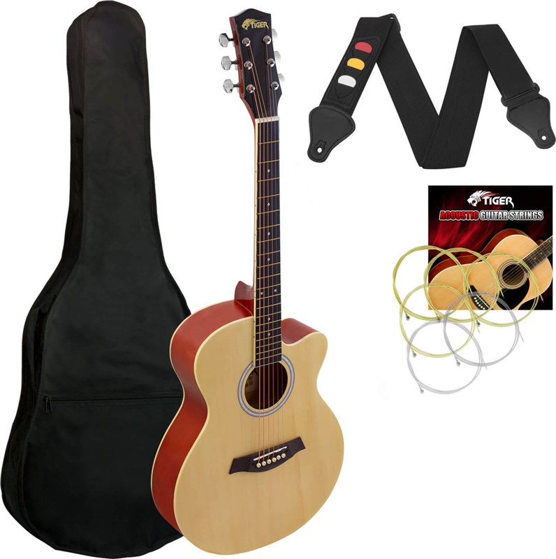 Tiger ACG1 Small Body Acoustic Guitar for Beginners, Natural