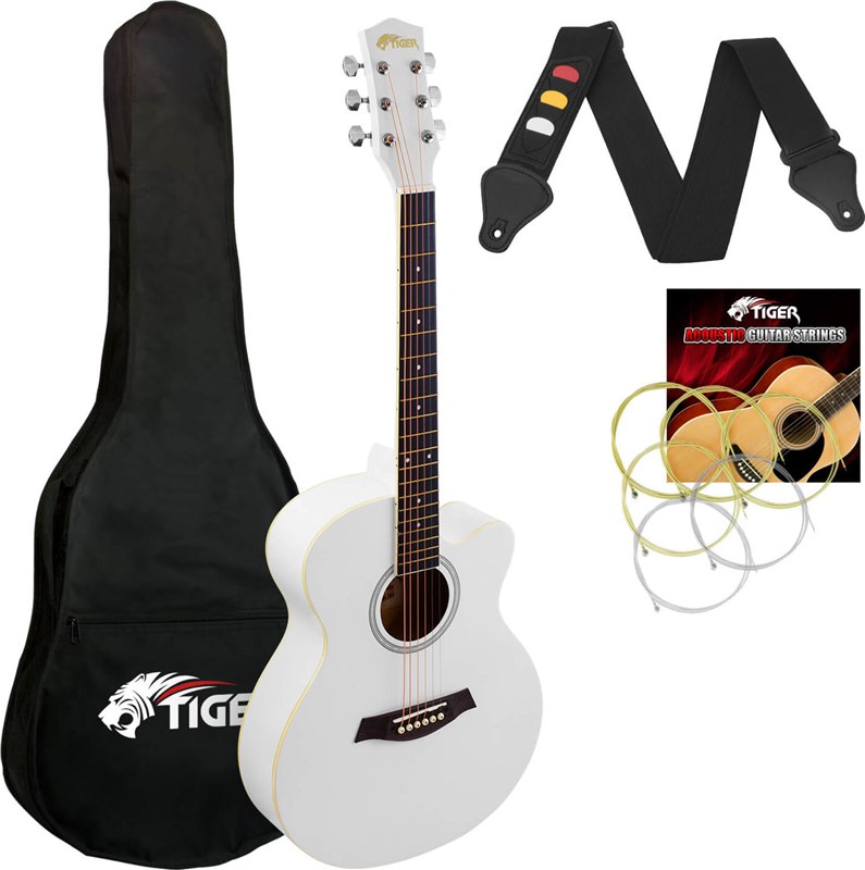 Tiger ACG1 Acoustic Guitar for Beginners, 3/4 Size, White