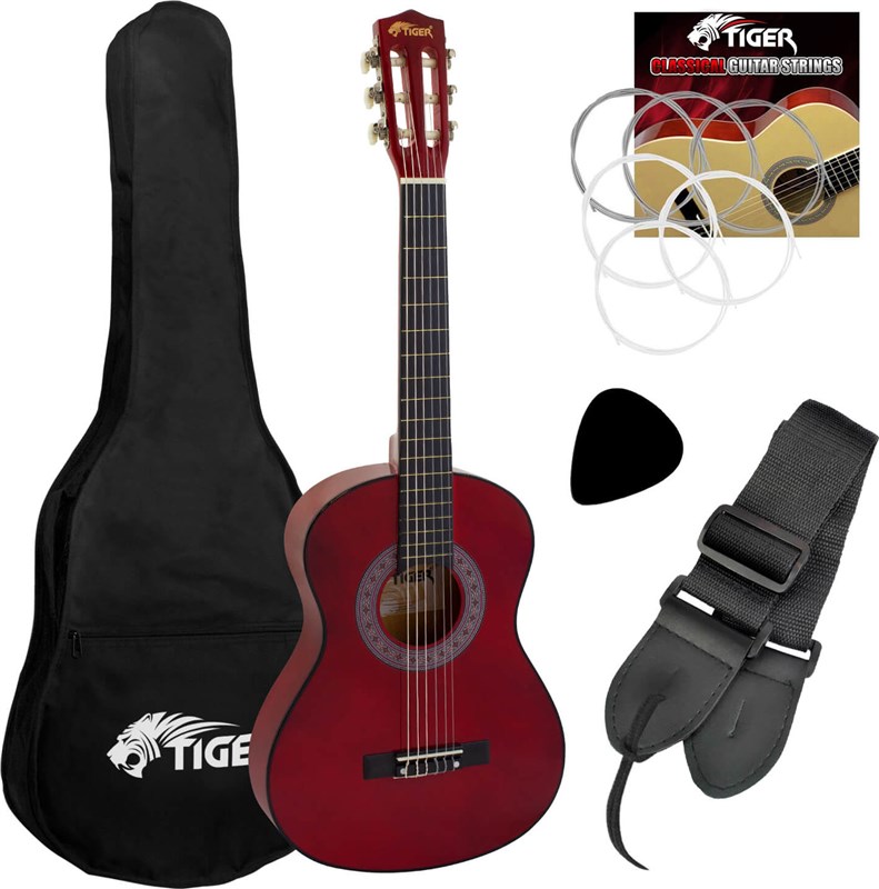 Tiger CLG5 Classical Guitar Starter Pack 1 4 Size Red