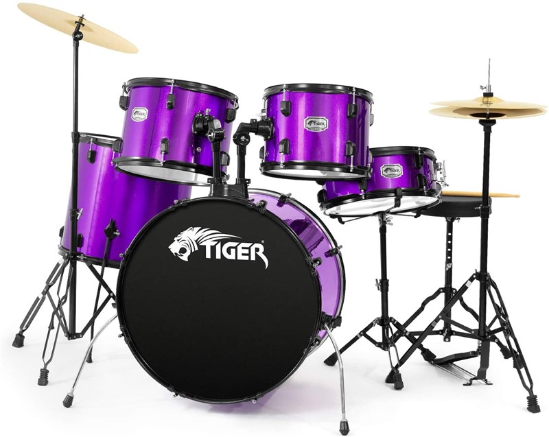 Tiger DKT28 5 Piece Acoustic Drum Kit, Purple