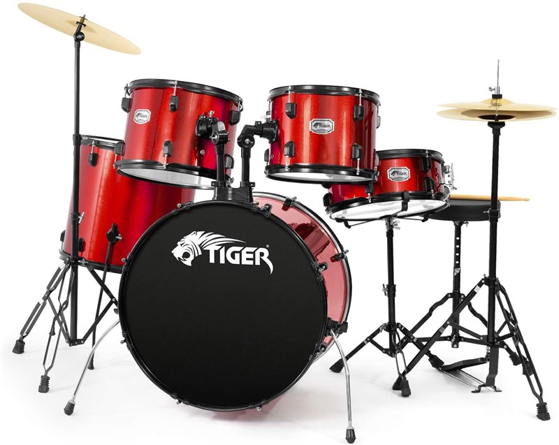 Tiger DKT28 5 Piece Acoustic Drum Kit, Red