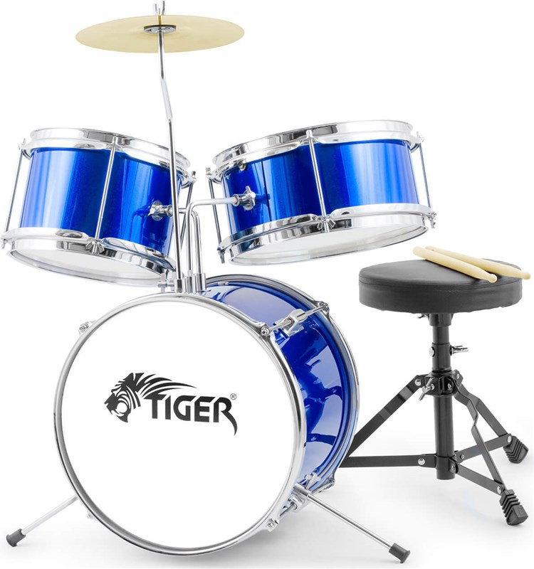 Tiger JDS7 3 Piece Junior Drum Kit with Stool, Blue