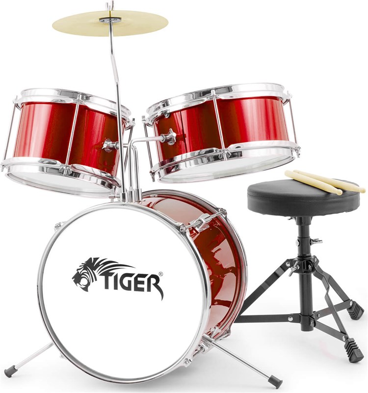 Tiger JDS7 3 Piece Junior Drum Kit with Stool, Red