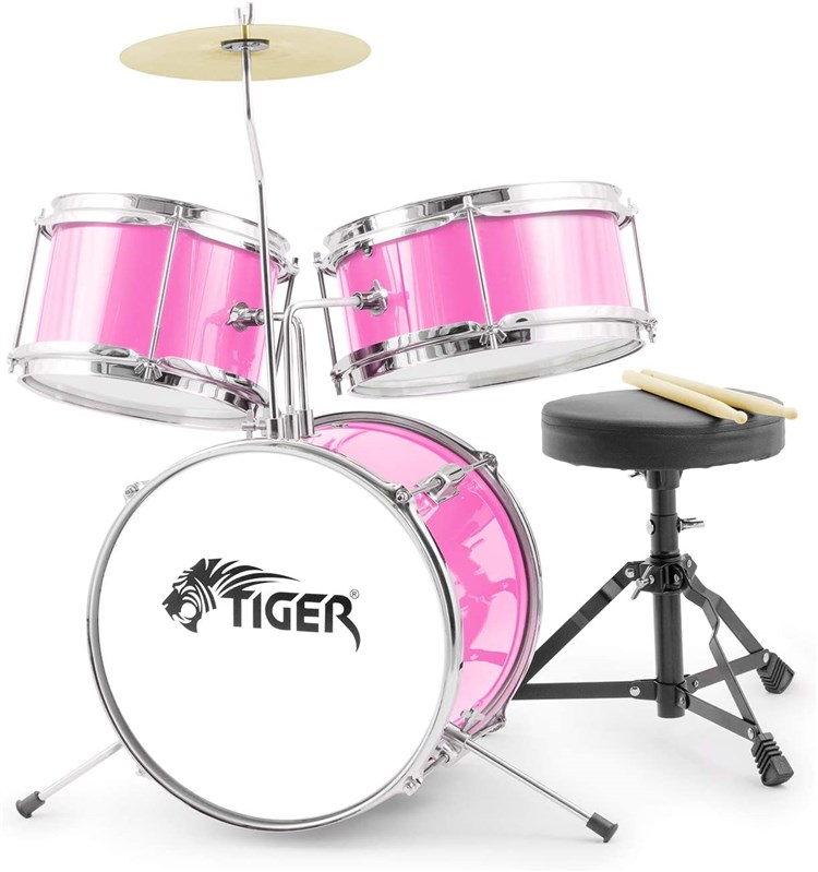 Tiger JDS7 3 Piece Junior Drum Kit with Stool, Pink